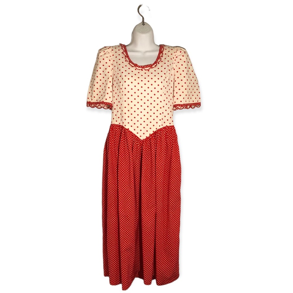 Vtg 80s Dabney Brooks Dress Women size 4, Red & White Rockabilly Gunne Sax